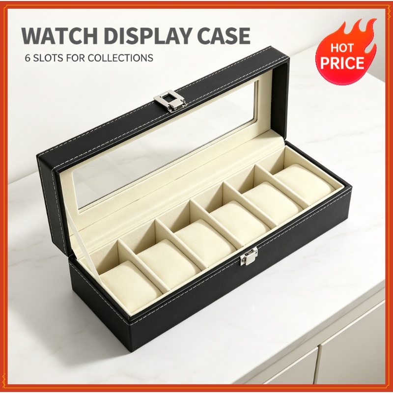 Men Accessories Organiser - PU-Leder Uhrenbox mit 6/12 Fächern, Uhren-Präsentationsbox