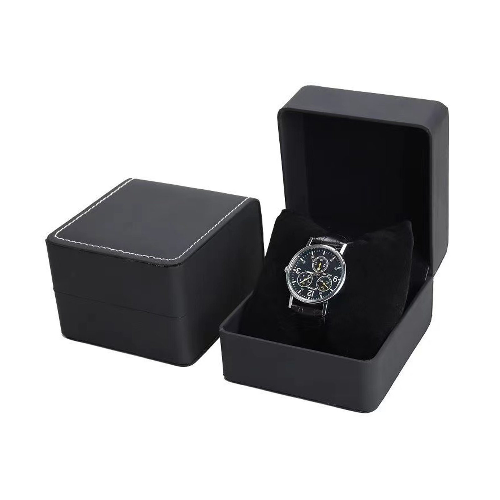 Men Accessories Organiser - Lnofxas Schwarze Einzeluhr-Geschenkbox mit Kissen, PU-Leder,