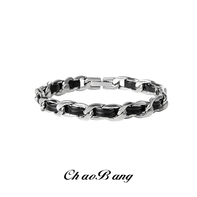 Men'S Accessories High End - Trendiges Titan-Stahl-Lederarmband für Herren Einzigartiges Design