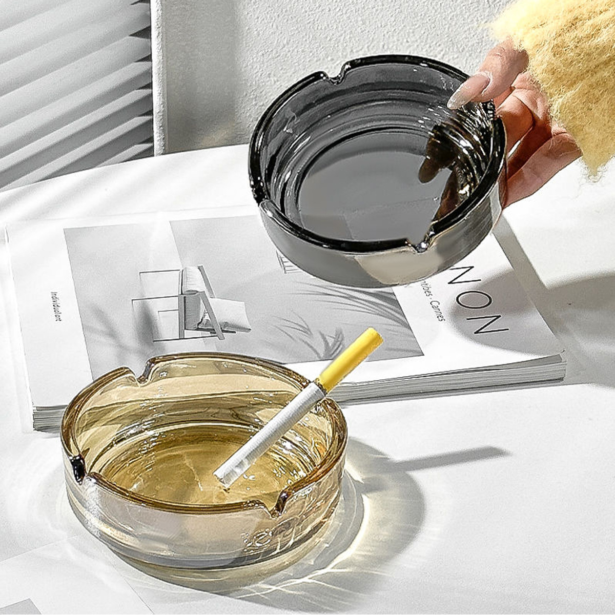 Men'S Accessories Tray - Transparenter Glas-Aschenbecher, Zigarren-Aschenbecher, Büro-Schreibtisch-Dekoration, Wohnzimmer-Raucherzubehör, Zigaretten-Accessoires,